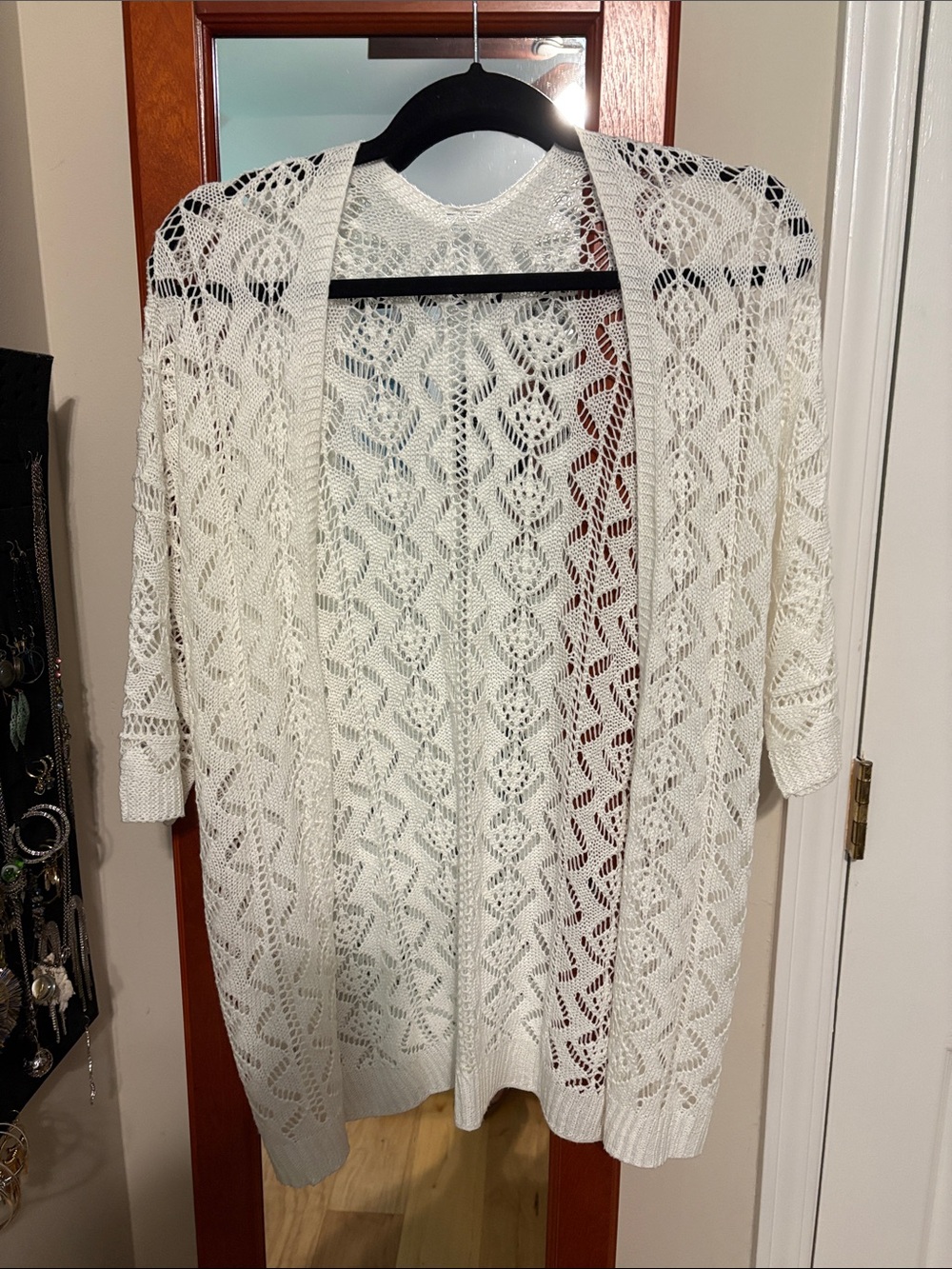 Womens Open-Front Crochet Cardigan Sweater - white